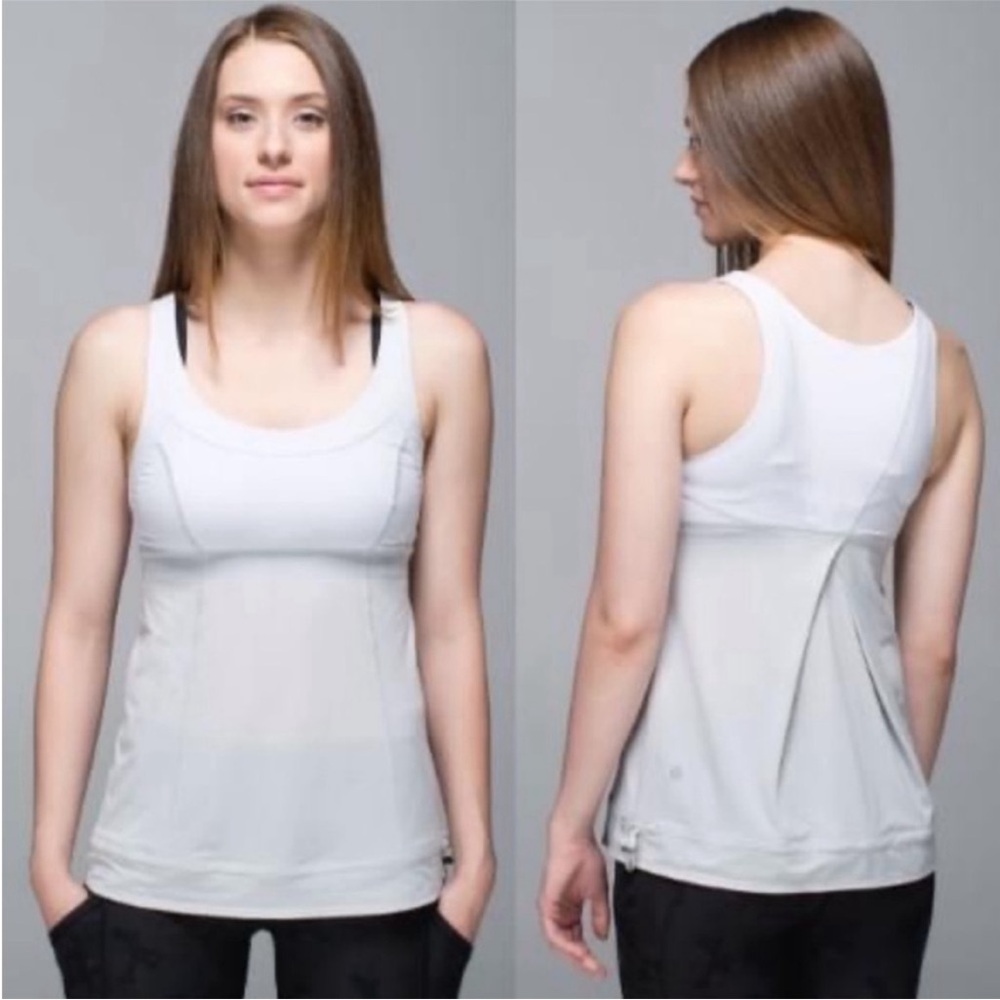 Lululemon Run: Ta Ta Topper White Gray Stripe Size 4 Yoga Active Workout Top